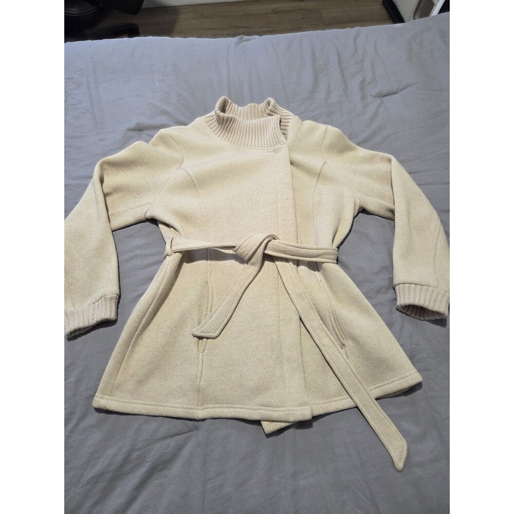 Mossimo Supply Co Belted Coat Womens XXL Beige Cream Fleece Ribbed Collar Jacket